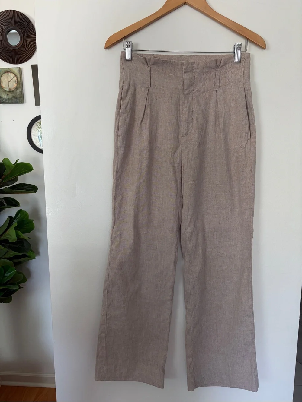 Banana Republic Linen Blend Wide Leg Pants Beige Women’s Size 0 High Rise